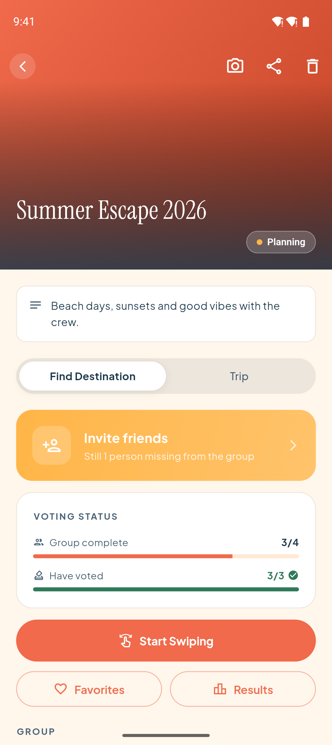App Screenshot - Vote with your group