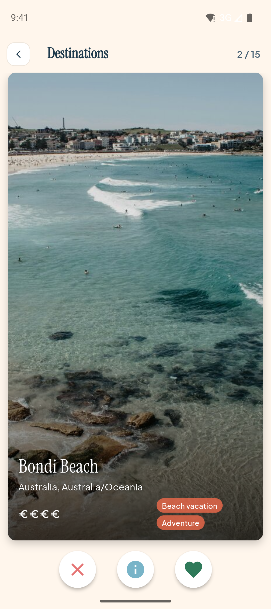 App Screenshot - Swipe destinations