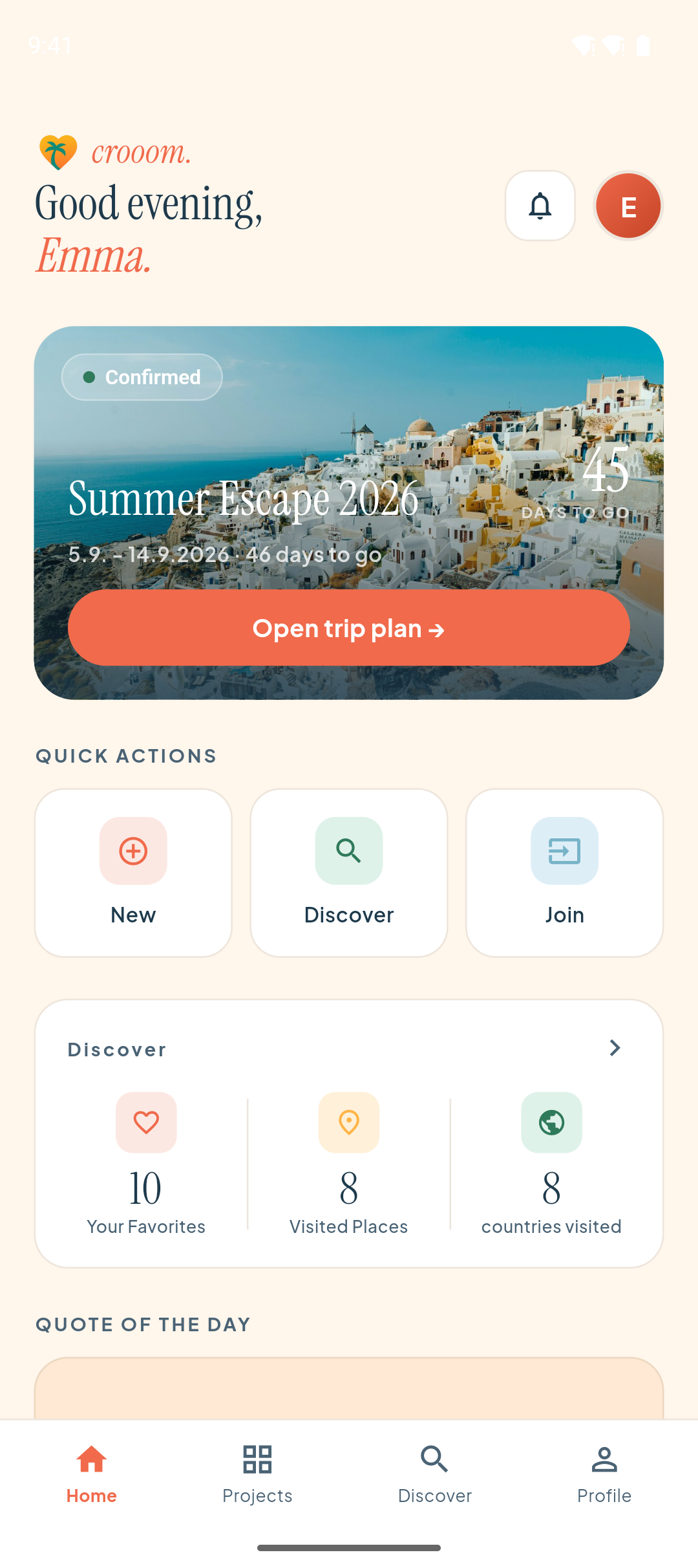 App Screenshot - Your trip dashboard